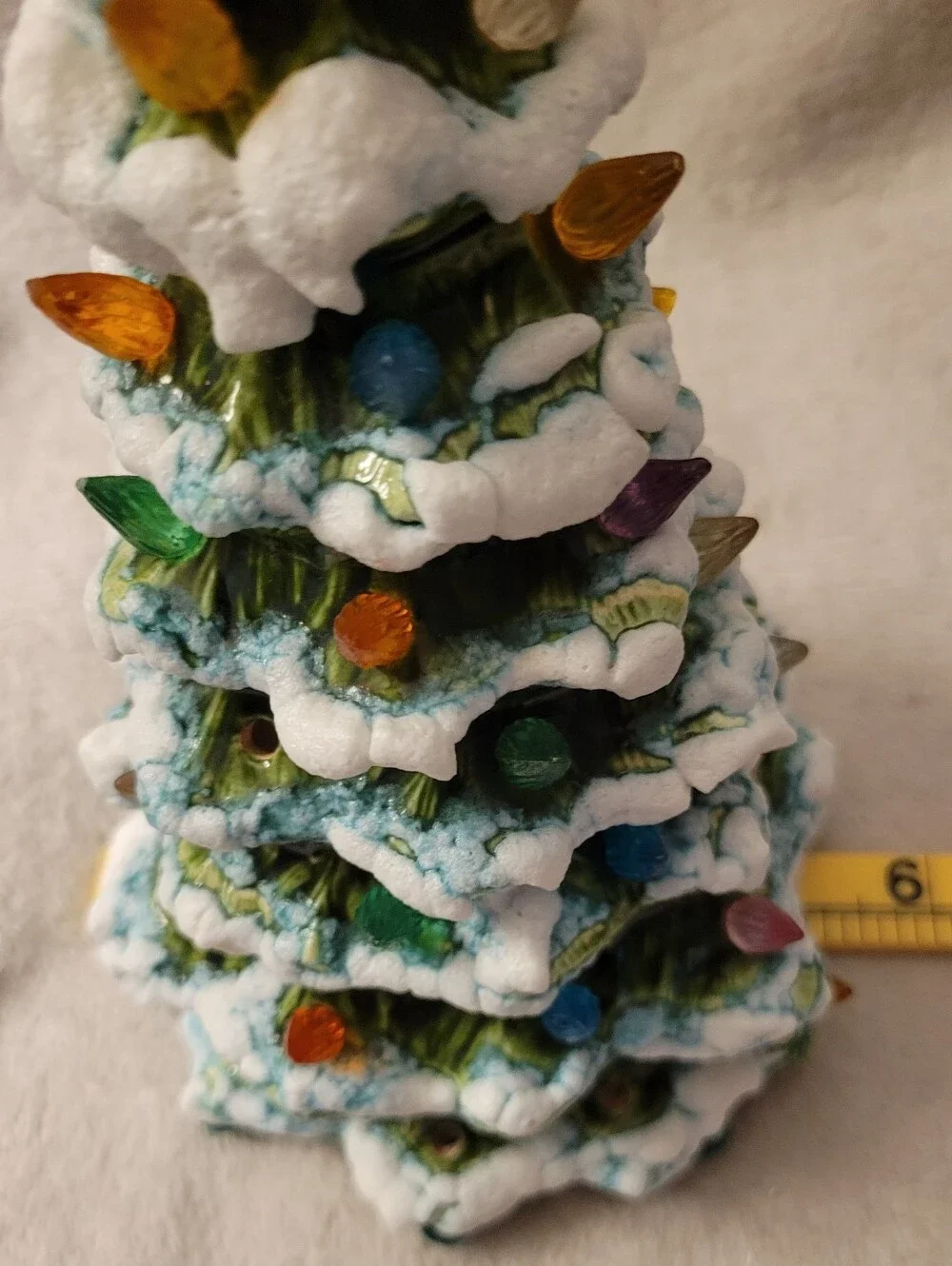Vintage Ceramic Snowy Christmas Tree with Colorful Bulb Lights - Home Holiday
